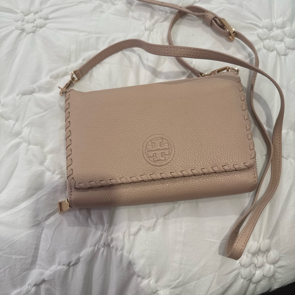 Tory Burch Tan Crossbody Bag with Pebbled Leather